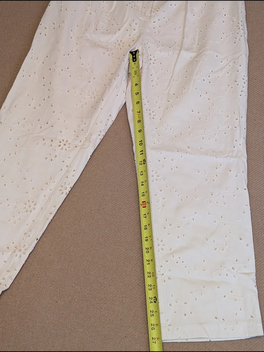 Alfani Cream Embroidered Eyelet Straight Leg Ankle Pants Cotton